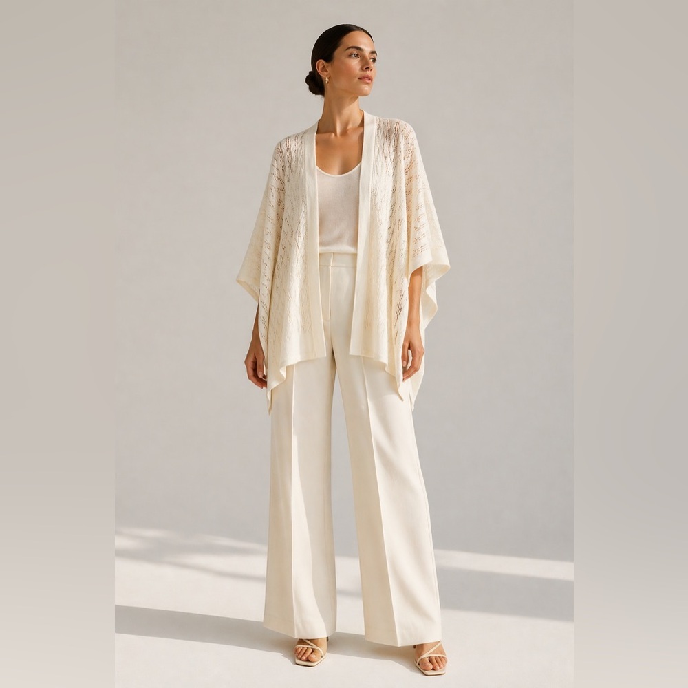 Magaschoni 100% cashmere cream colored semi sheer cable knit poncho. One size. - Picture 2 of 8